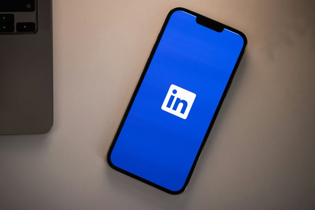 Phone with LinkedIn logo on it