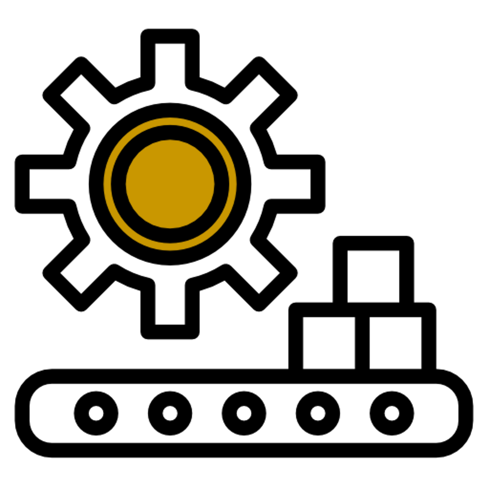 Icon outline of production line with gears.