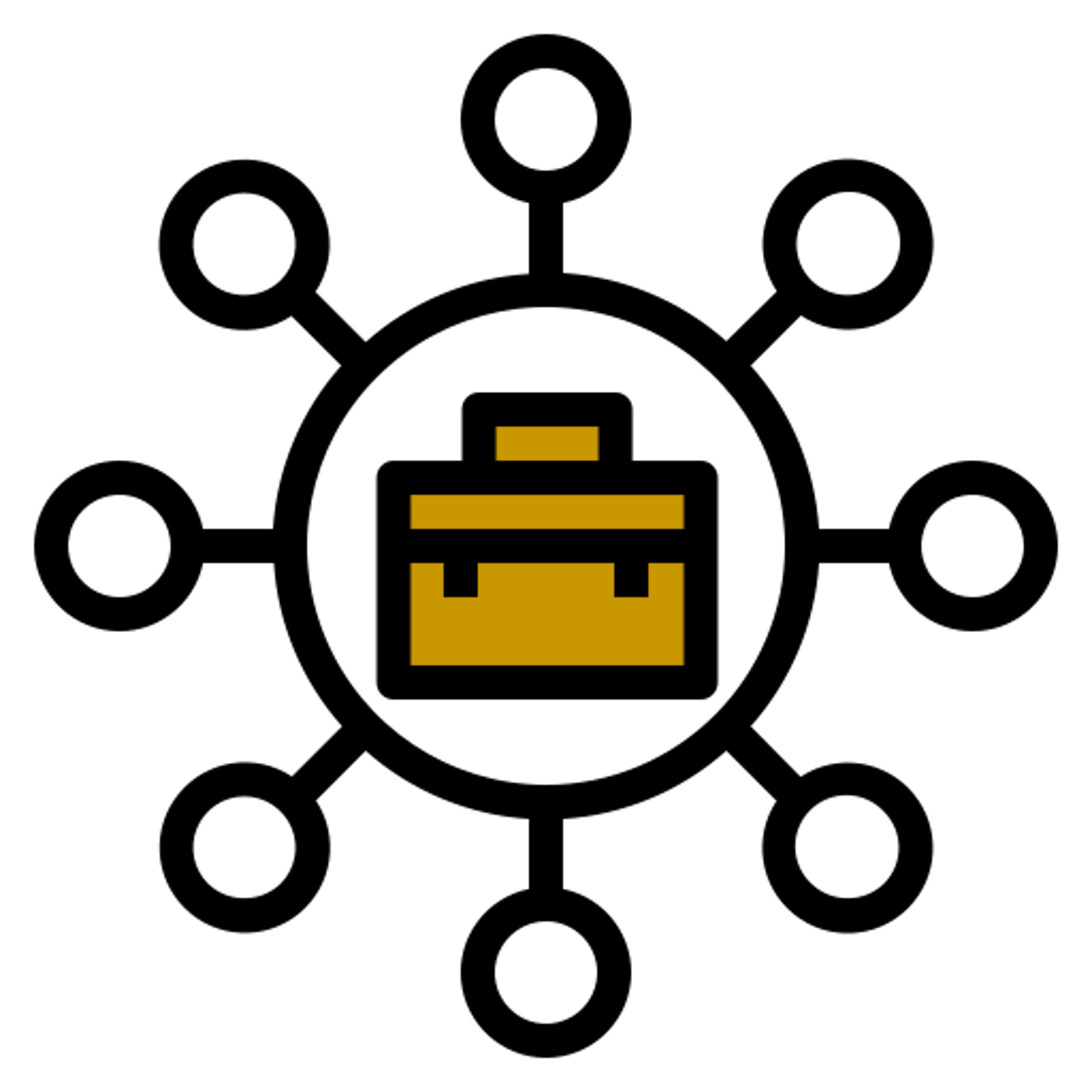 Icon outline of professional services with multiple discipline and a briefcase.