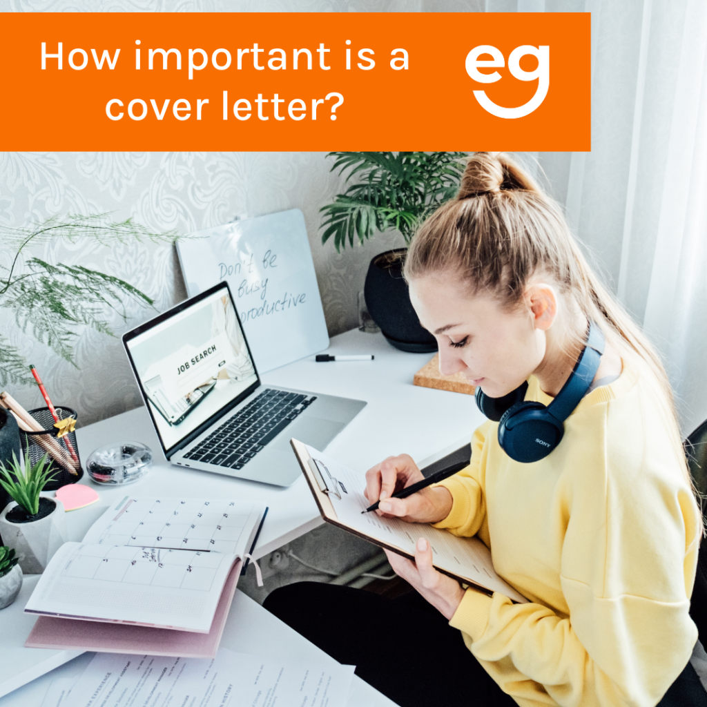 Text that reads: how important is a cover letteR? With a white eg logo