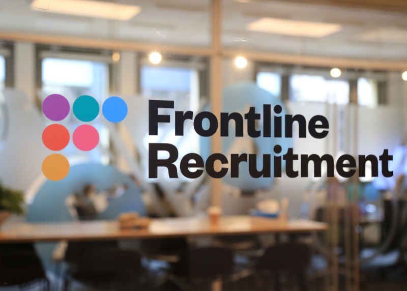 Frontline Recruitment Group logo on glass door