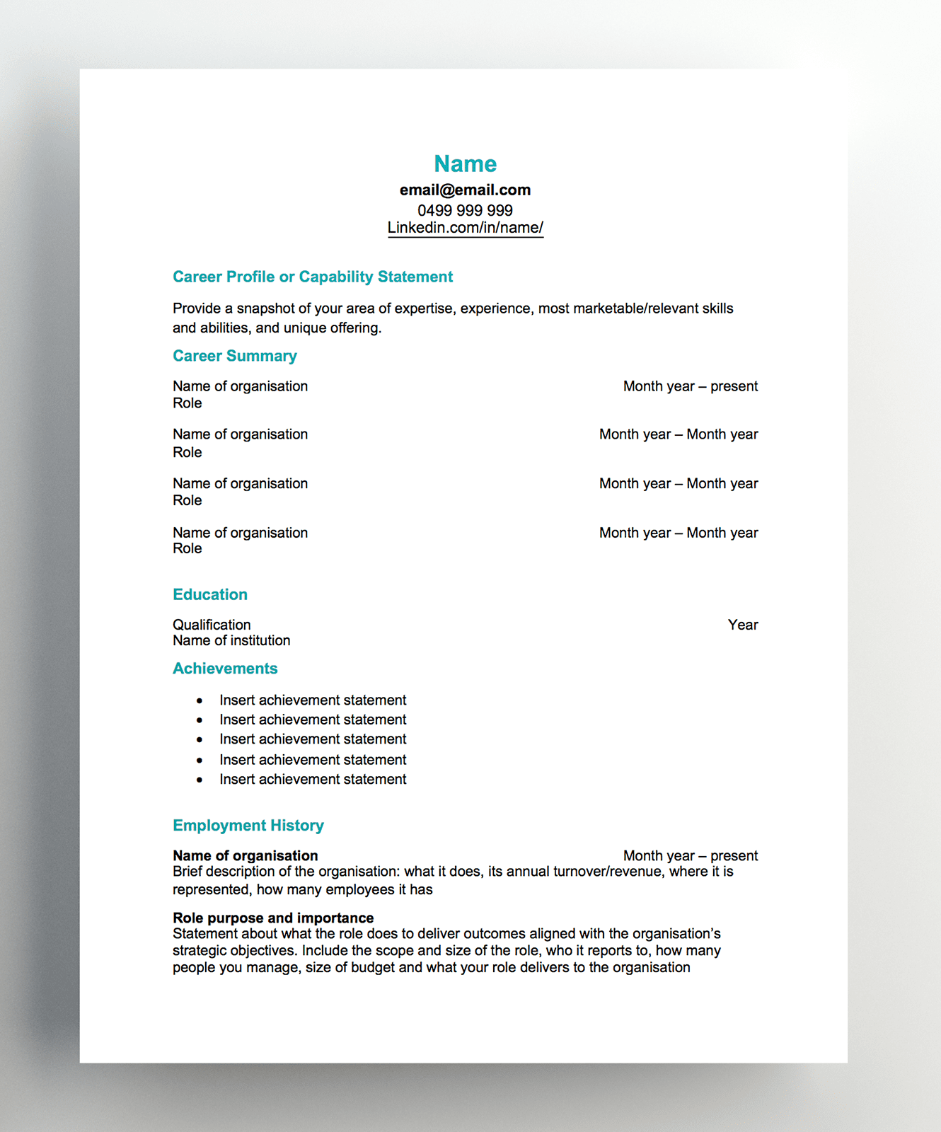 Reverse chronological resume