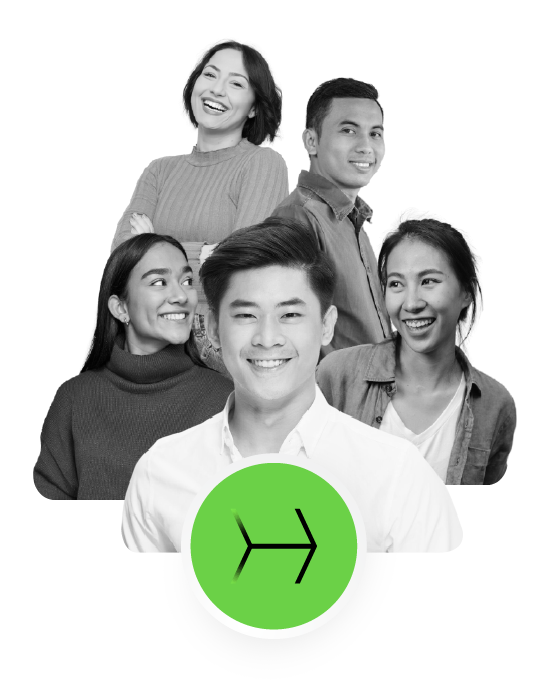 Mix of Asian people smiling with Hudson logo