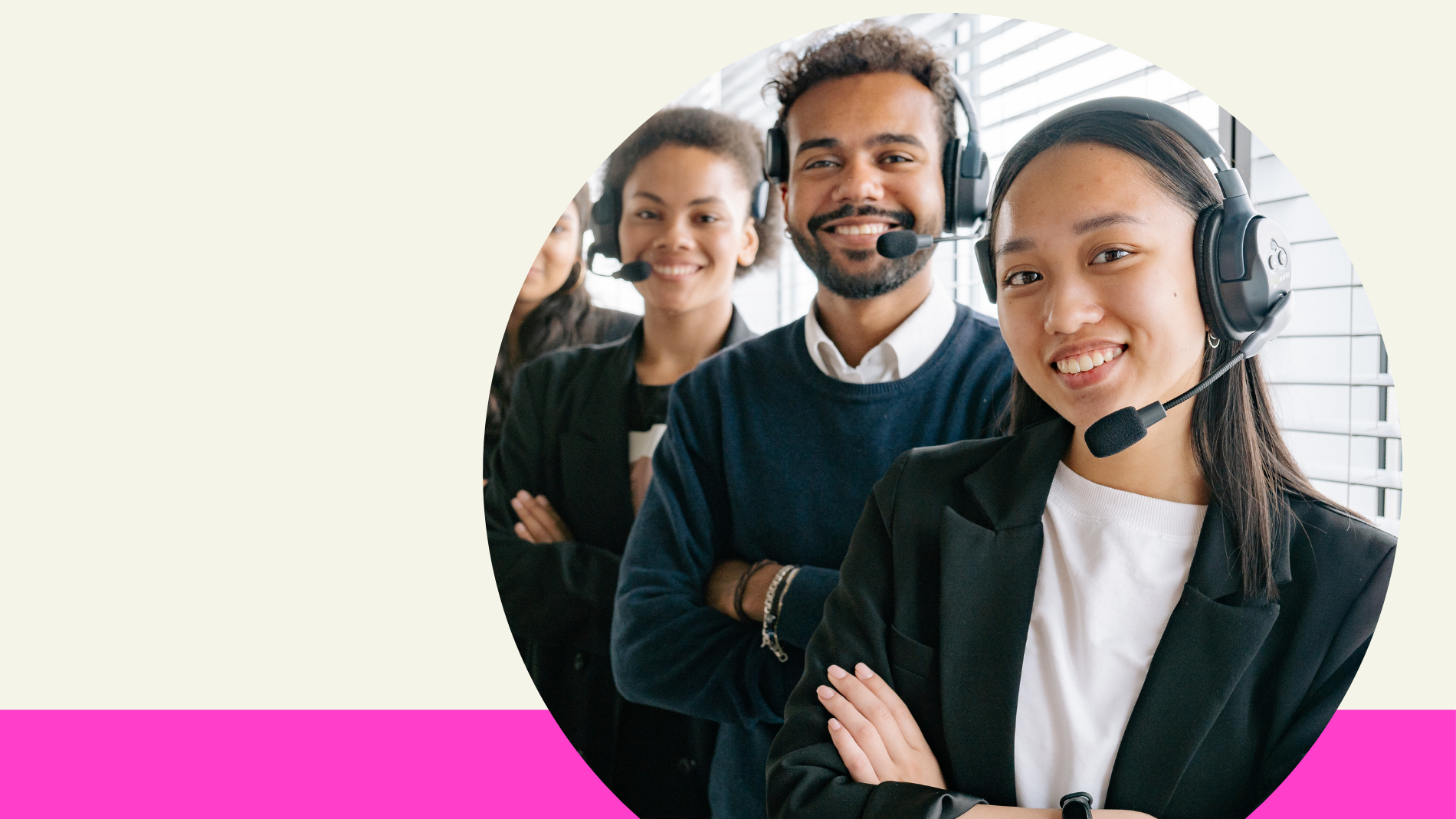 3 people smiling with headset on