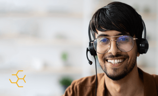 Customer care call centre asian pacific man with headset on