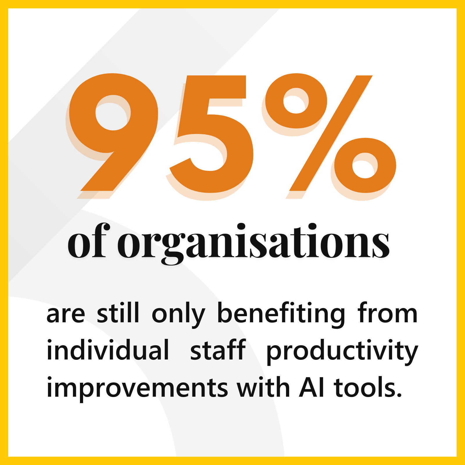 Textbox highlighting statistic: "95% of organisations benefit only from individual staff productivity gains with AI tools."