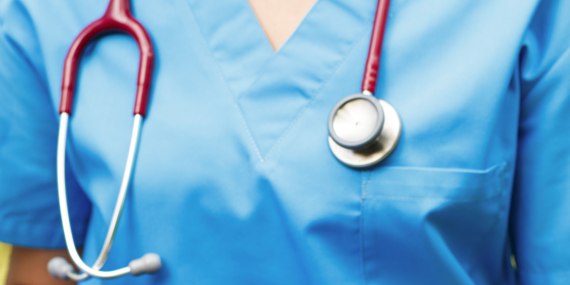 mayday healthcare nurse red stethoscope blue scrubs