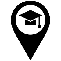 Schools and university travel drop pin black icon