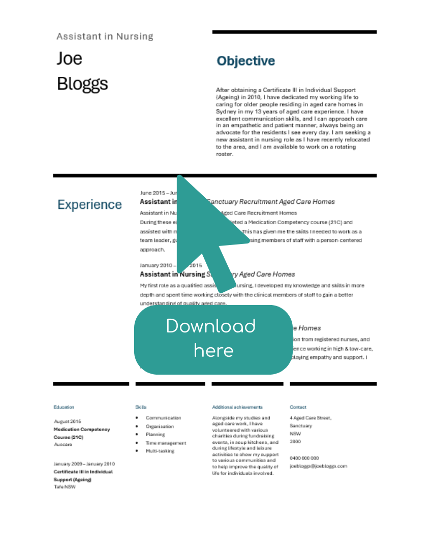 aged care resume example