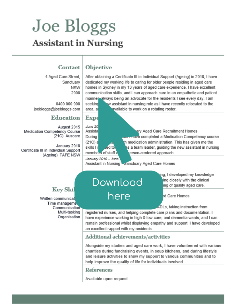 aged care resume sample